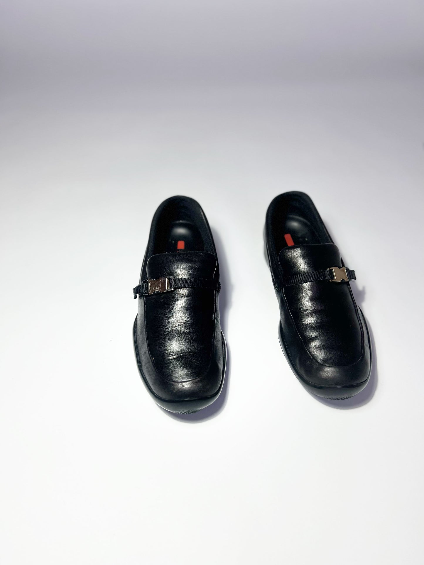 Vintage Prada Sport Leather Loafers with Buckle in Black - UK4.5