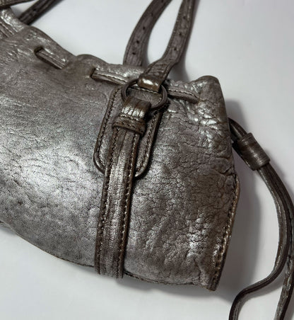 00's Miu Miu Metallic Leather Hobo Shoulder Bag in Silver