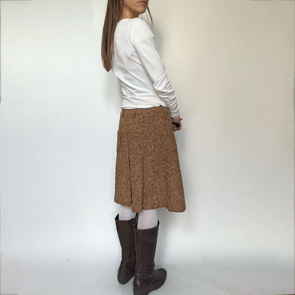 Vintage Miu Miu Pleated Mid Length Skirt in Tan Herringbone - M