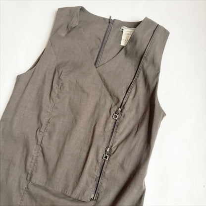 Vintage Sarah Pacini Sleeveless Linen Dress with Utility Zip in Grey - S