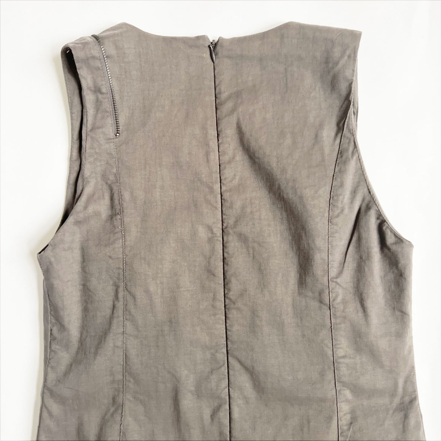 Vintage Sarah Pacini Sleeveless Linen Dress with Utility Zip in Grey - S