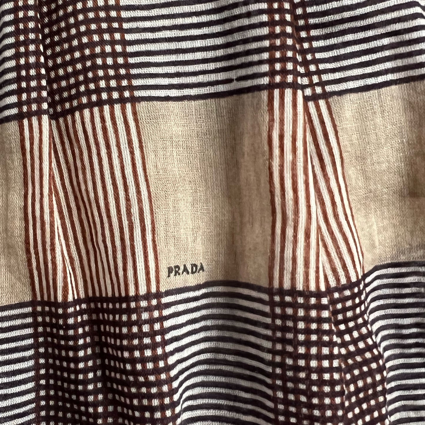 Prada Cotton Pleated Mid Length Skirt in Beige Check - w28"