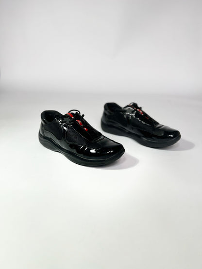 Vintage Prada America Cup Trainers in Black Patent Leather - UK 5