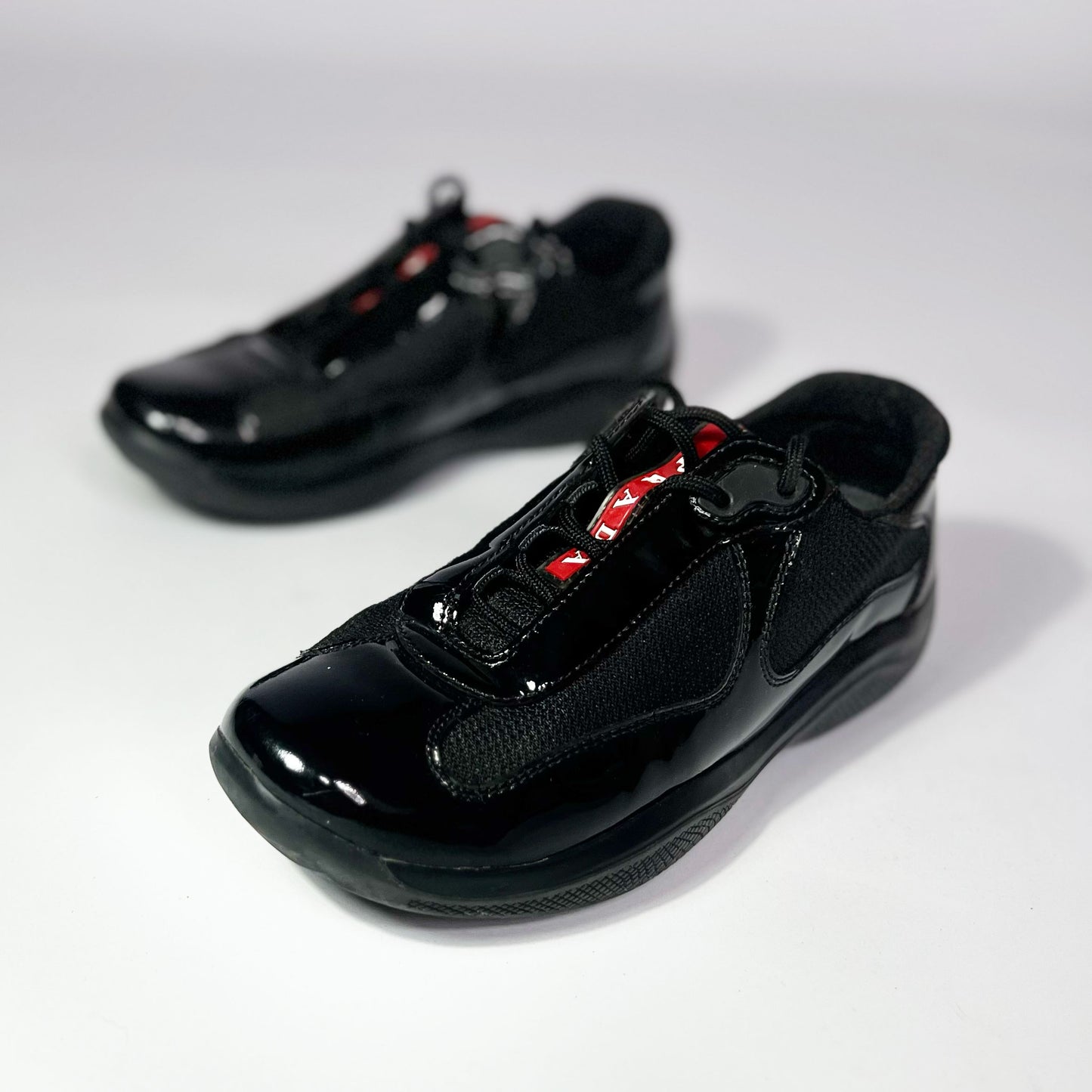 Vintage Prada America Cup Trainers in Black Patent Leather - UK 5