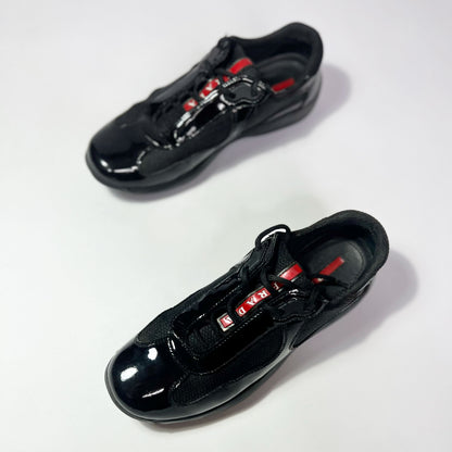 Vintage Prada America Cup Trainers in Black Patent Leather - UK 5