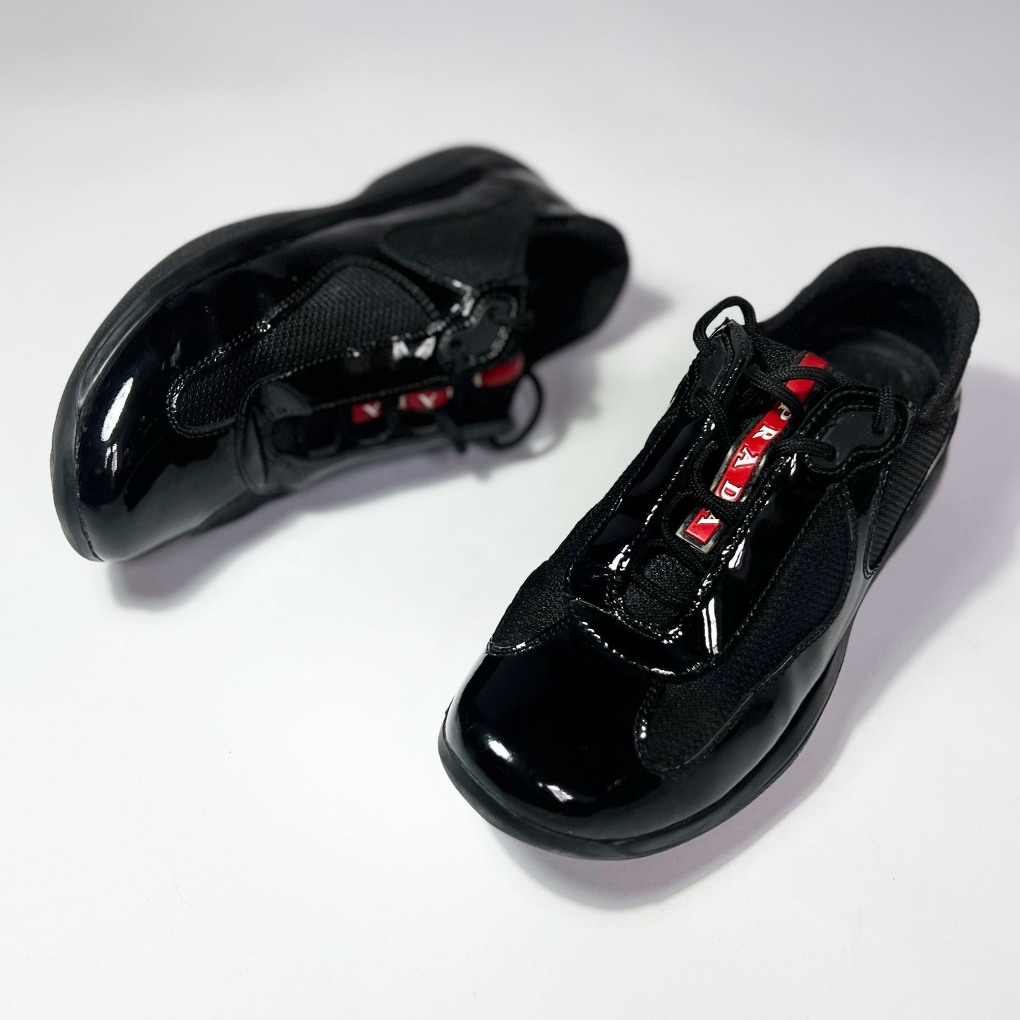 Vintage Prada America Cup Trainers in Black Patent Leather - UK 5