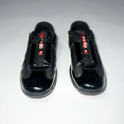 Vintage Prada America Cup Trainers in Black Patent Leather - UK 5