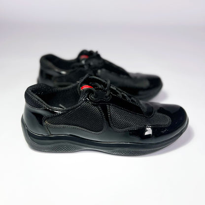 Vintage Prada America Cup Trainers in Black Patent Leather - UK 5