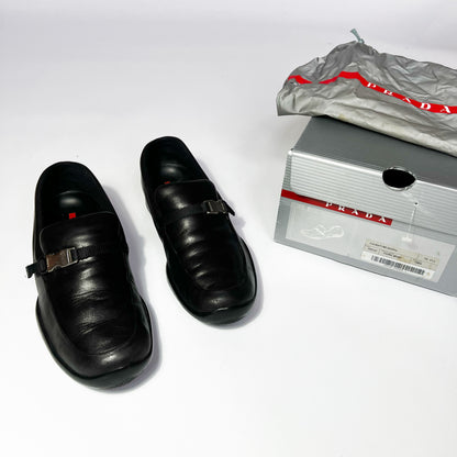 Vintage Prada Sport Leather Loafers with Buckle in Black - UK4.5