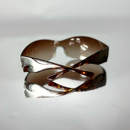 00's Prada Shield Sunglasses with Silver Flame Detail in Tortoiseshell