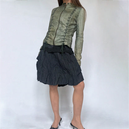 00's Plein Sud Leather Jacket with Corset Detail in Green - XS