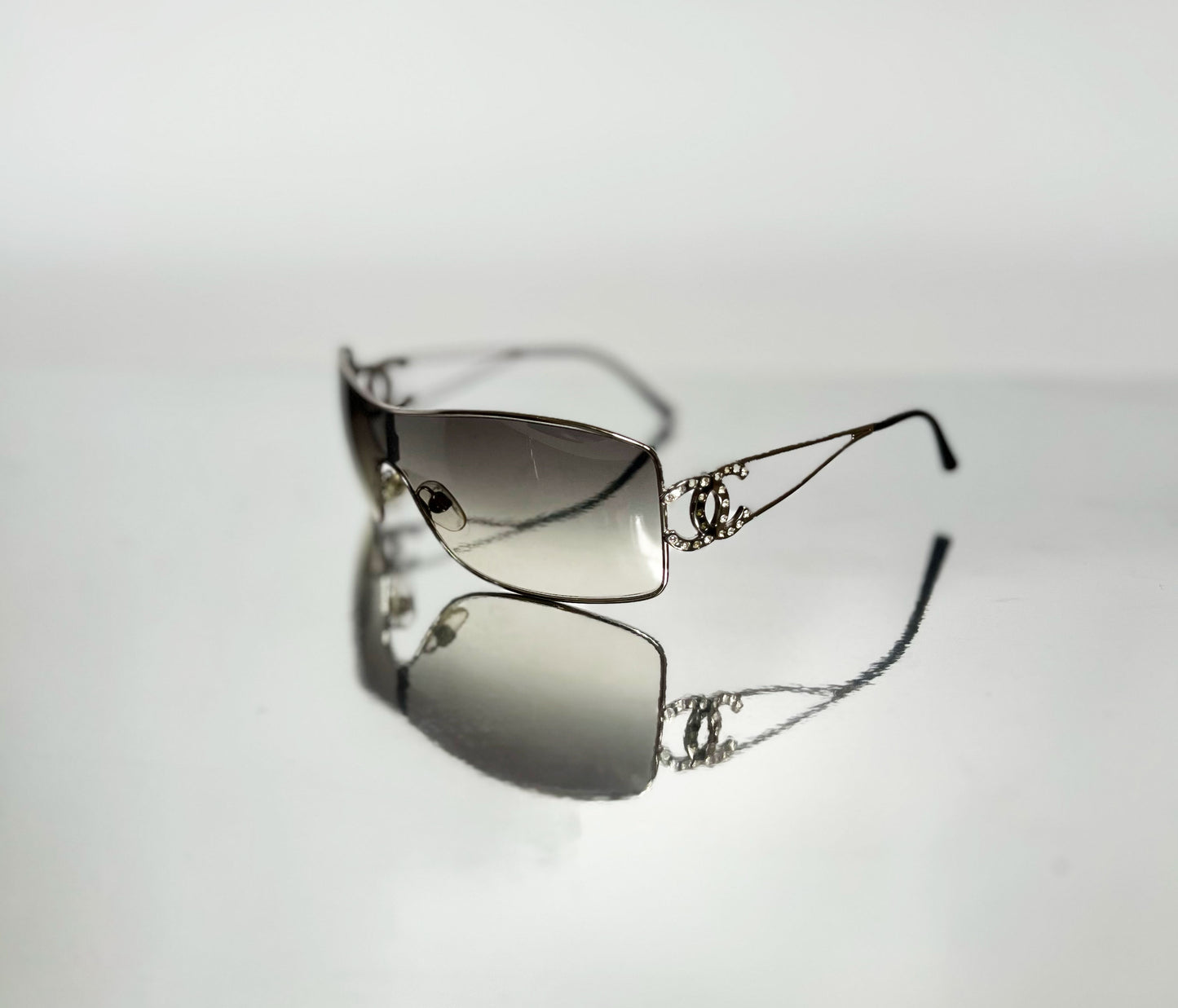 00's Chanel Wraparound Sunglasses with Crystals in Silver