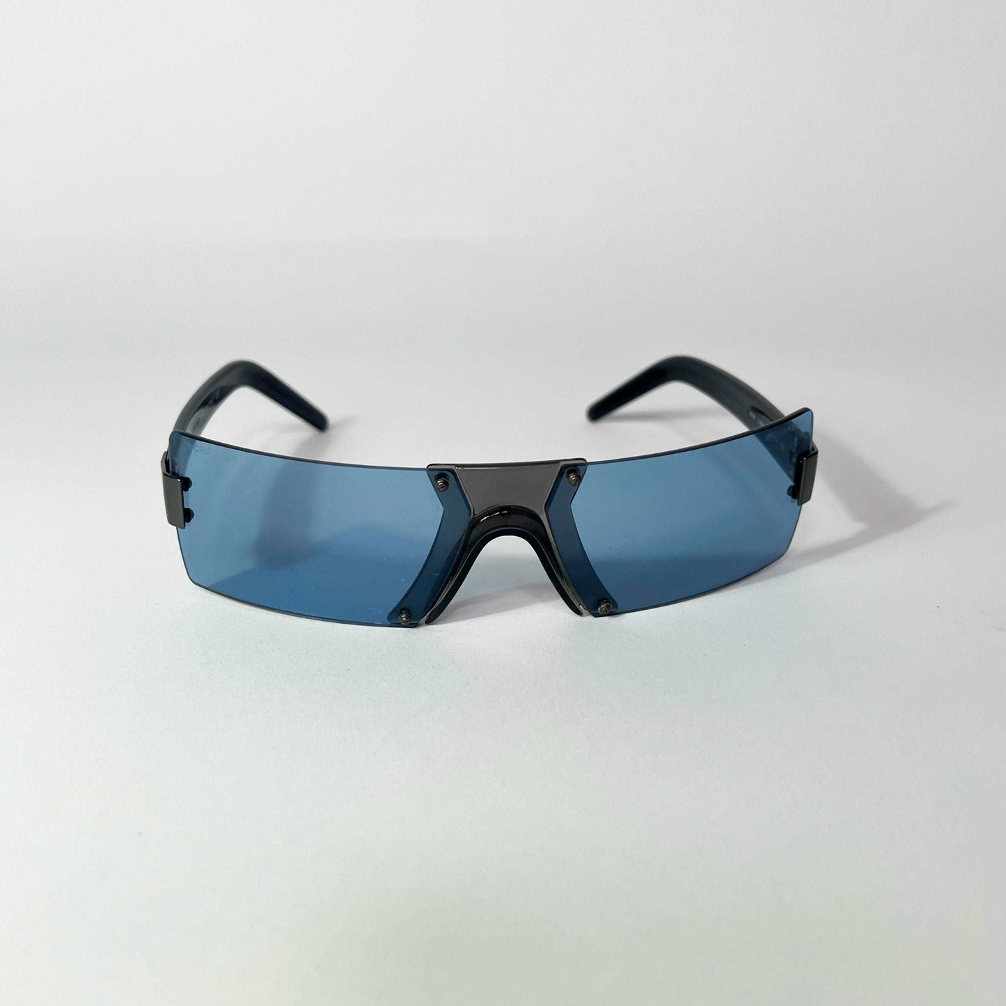 00's Chanel Rectangle Rimless Sunglasses with Blue Tint