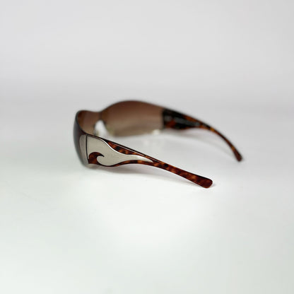 00's Prada Shield Sunglasses with Silver Flame Detail in Tortoiseshell