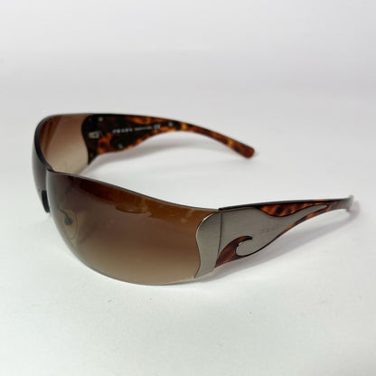 00's Prada Shield Sunglasses with Silver Flame Detail in Tortoiseshell