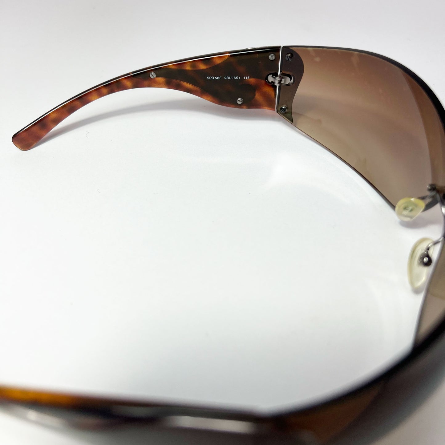 00's Prada Shield Sunglasses with Silver Flame Detail in Tortoiseshell