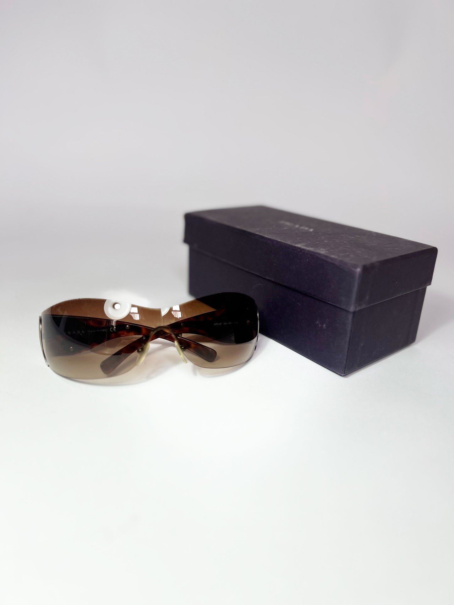 00's Prada Shield Sunglasses with Silver Flame Detail in Tortoiseshell