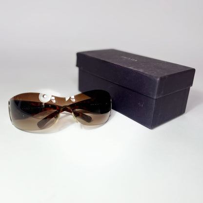 00's Prada Shield Sunglasses with Silver Flame Detail in Tortoiseshell