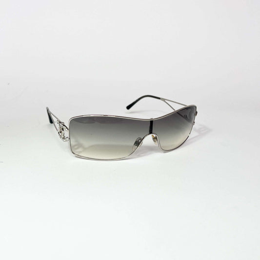 00's Chanel Wraparound Sunglasses with Crystals in Silver