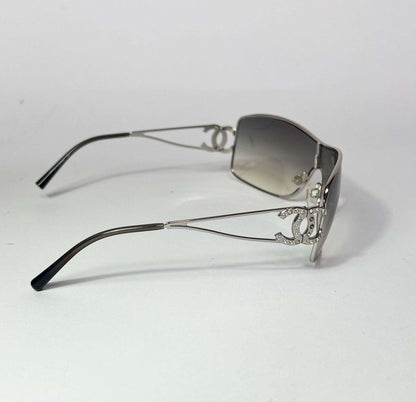 00's Chanel Wraparound Sunglasses with Crystals in Silver