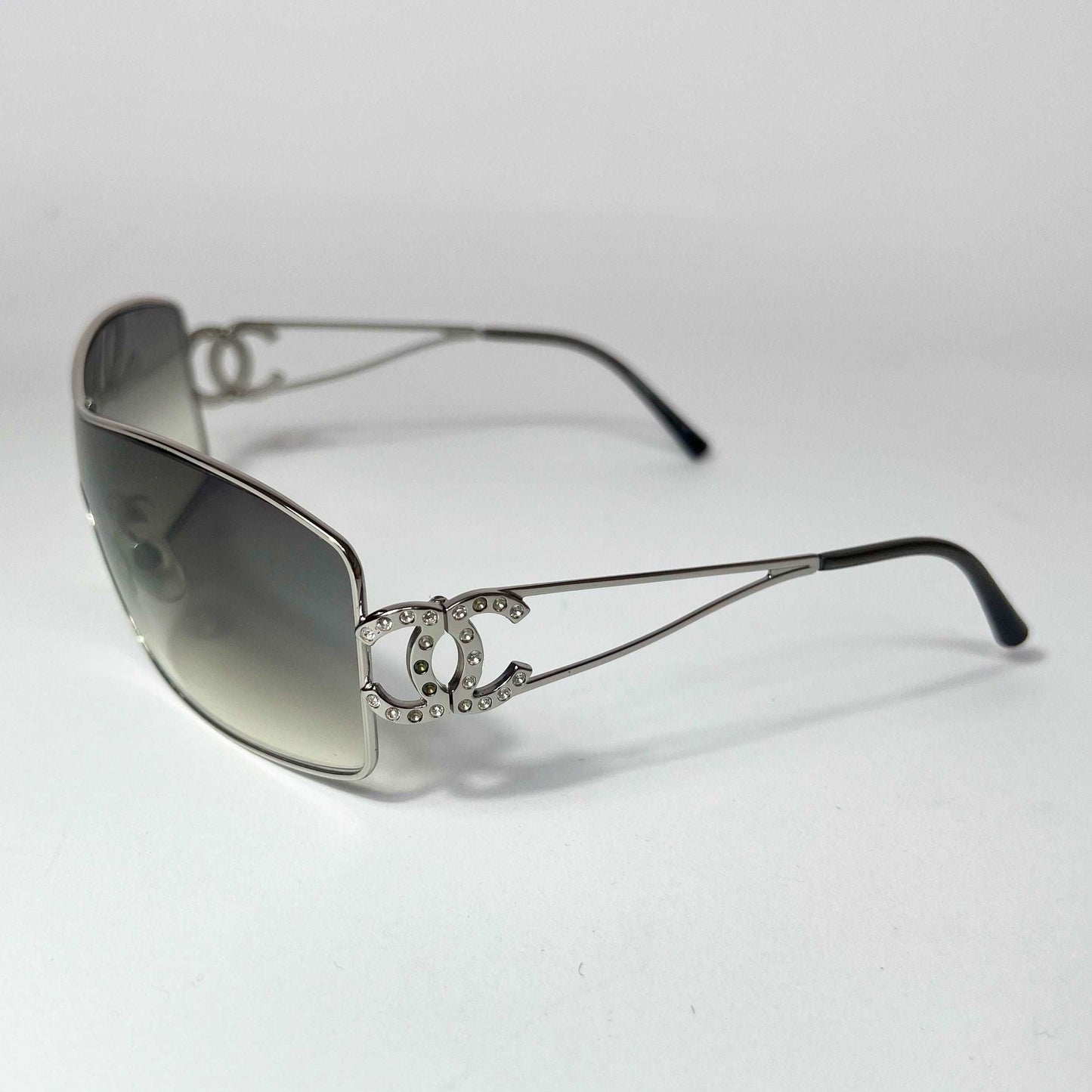 00's Chanel Wraparound Sunglasses with Crystals in Silver