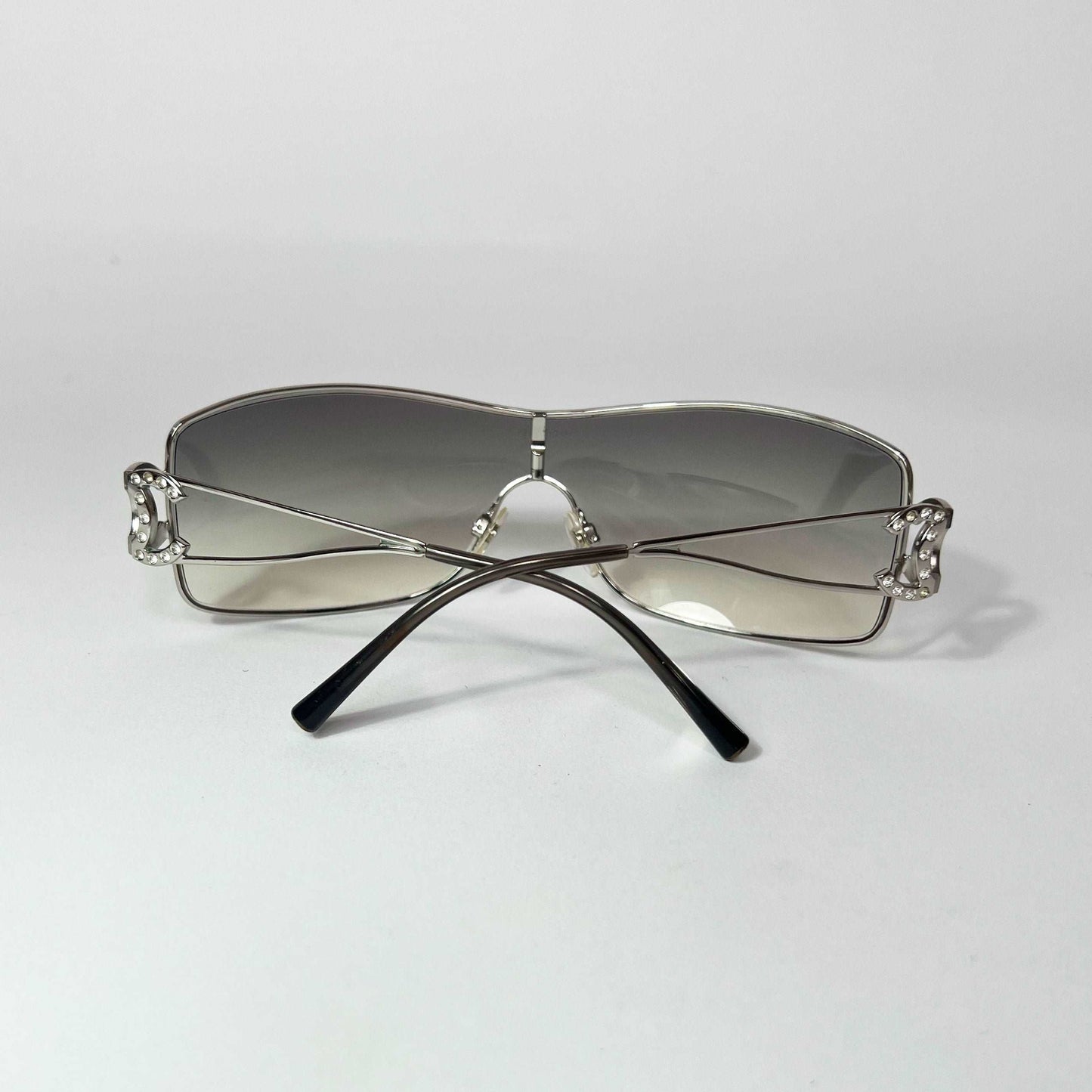 00's Chanel Wraparound Sunglasses with Crystals in Silver