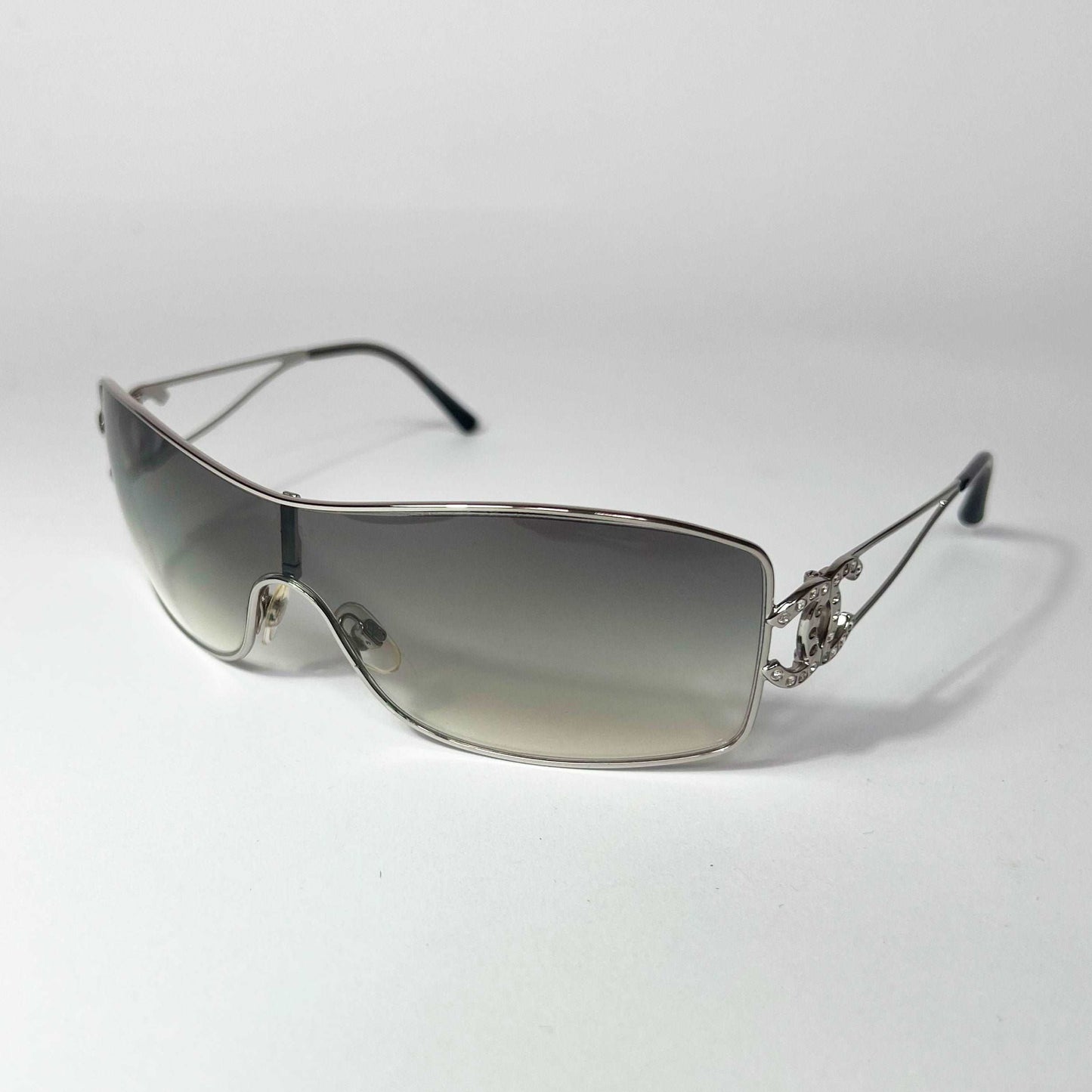 00's Chanel Wraparound Sunglasses with Crystals in Silver