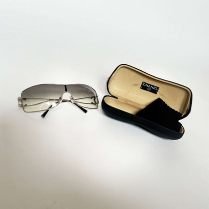 00's Chanel Wraparound Sunglasses with Crystals in Silver