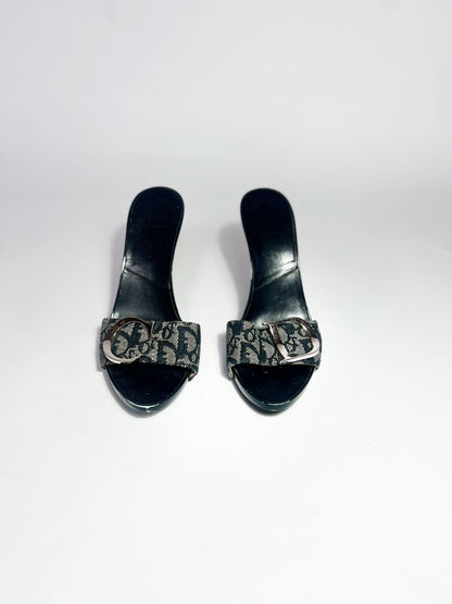 2004 Dior by John Galliano Monogram Denim Heels with Silver Charms - EU 37.5