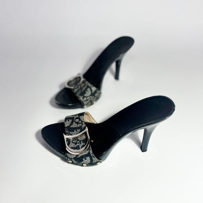 2004 Dior by John Galliano Monogram Denim Heels with Silver Charms - EU 37.5