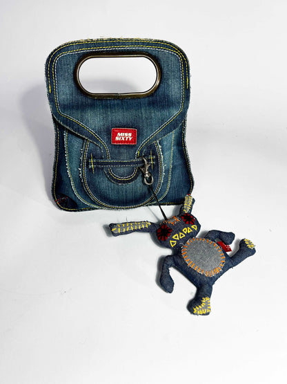 00's Miss Sixty Denim Bag with Clip On Toy Charm