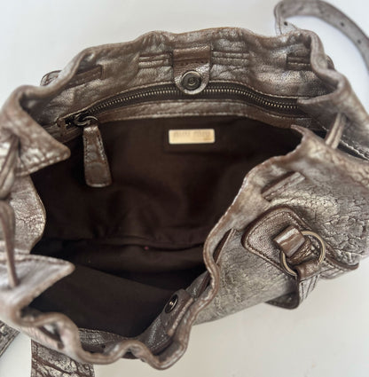 00's Miu Miu Metallic Leather Hobo Shoulder Bag in Silver