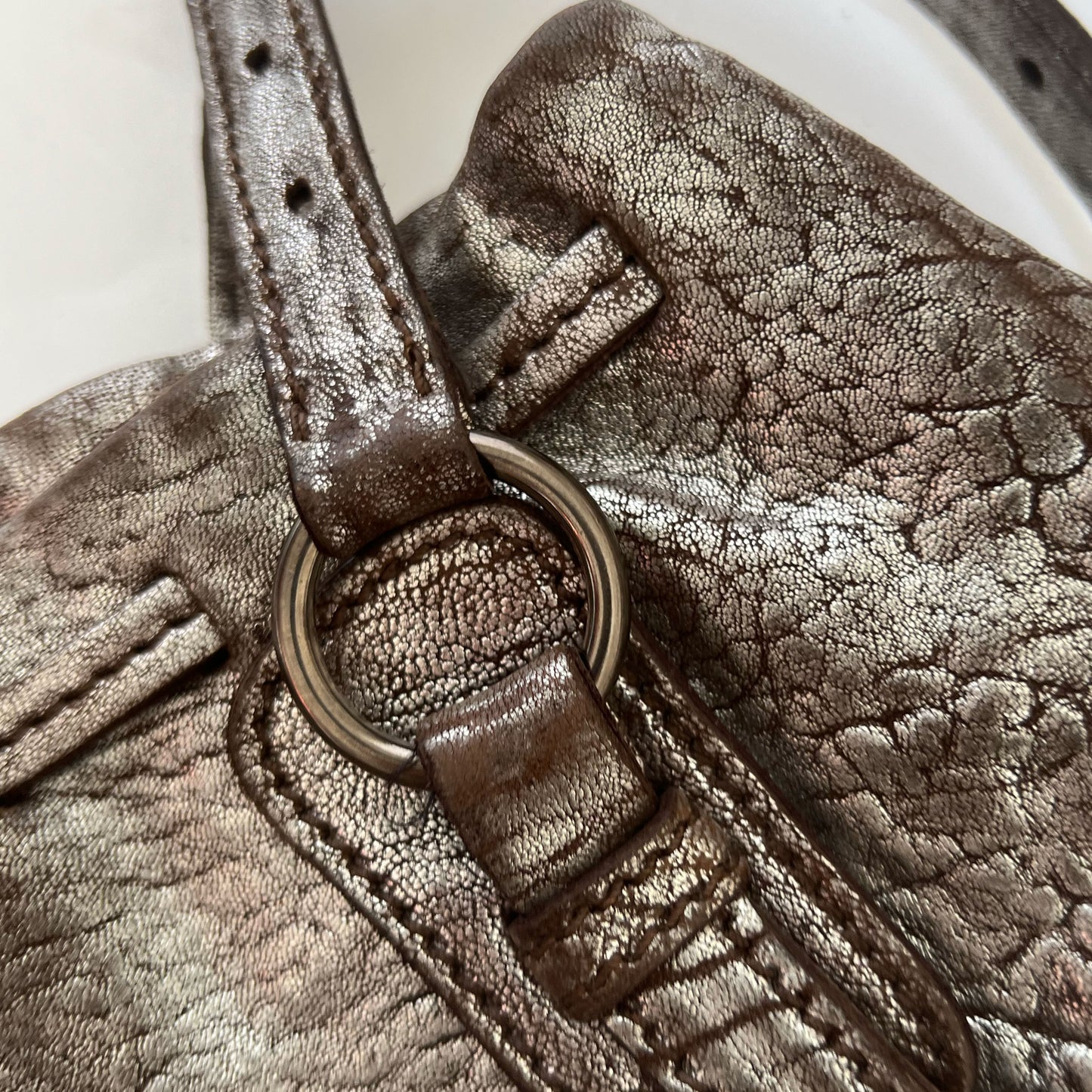 00's Miu Miu Metallic Leather Hobo Shoulder Bag in Silver