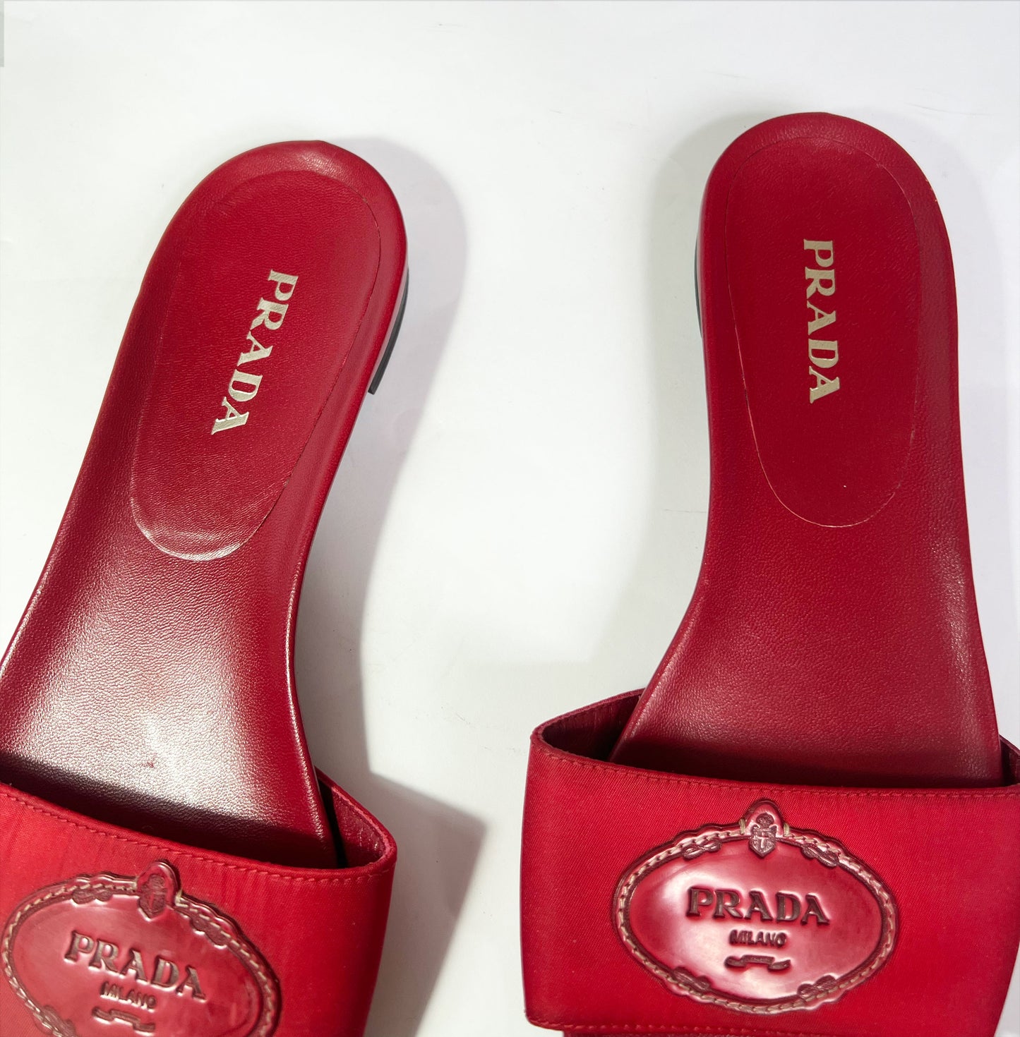 Vintage Prada Leather & Nylon Slide Sandals in Red - UK 6