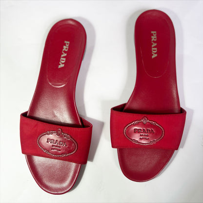 Vintage Prada Leather & Nylon Slide Sandals in Red - UK 6