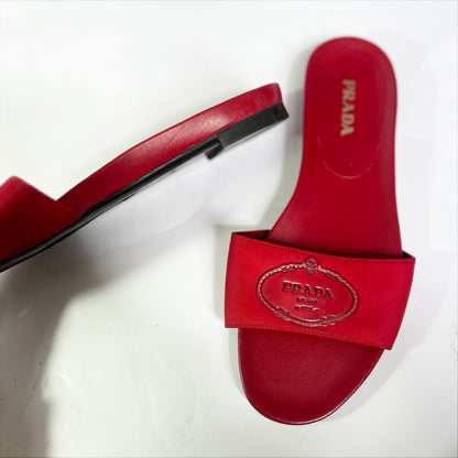 Vintage Prada Leather & Nylon Slide Sandals in Red - UK 6