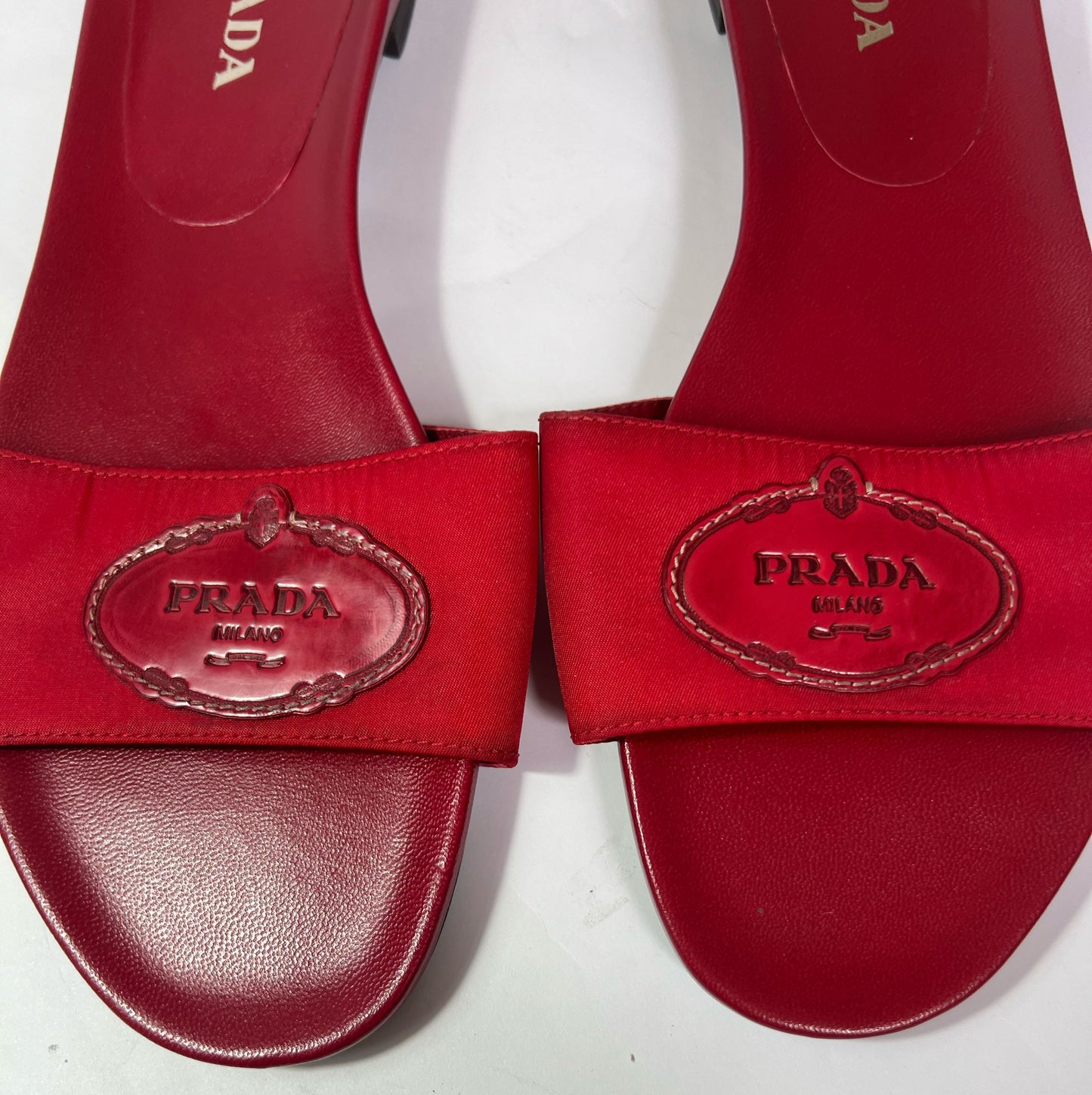 Vintage Prada Leather & Nylon Slide Sandals in Red - UK 6