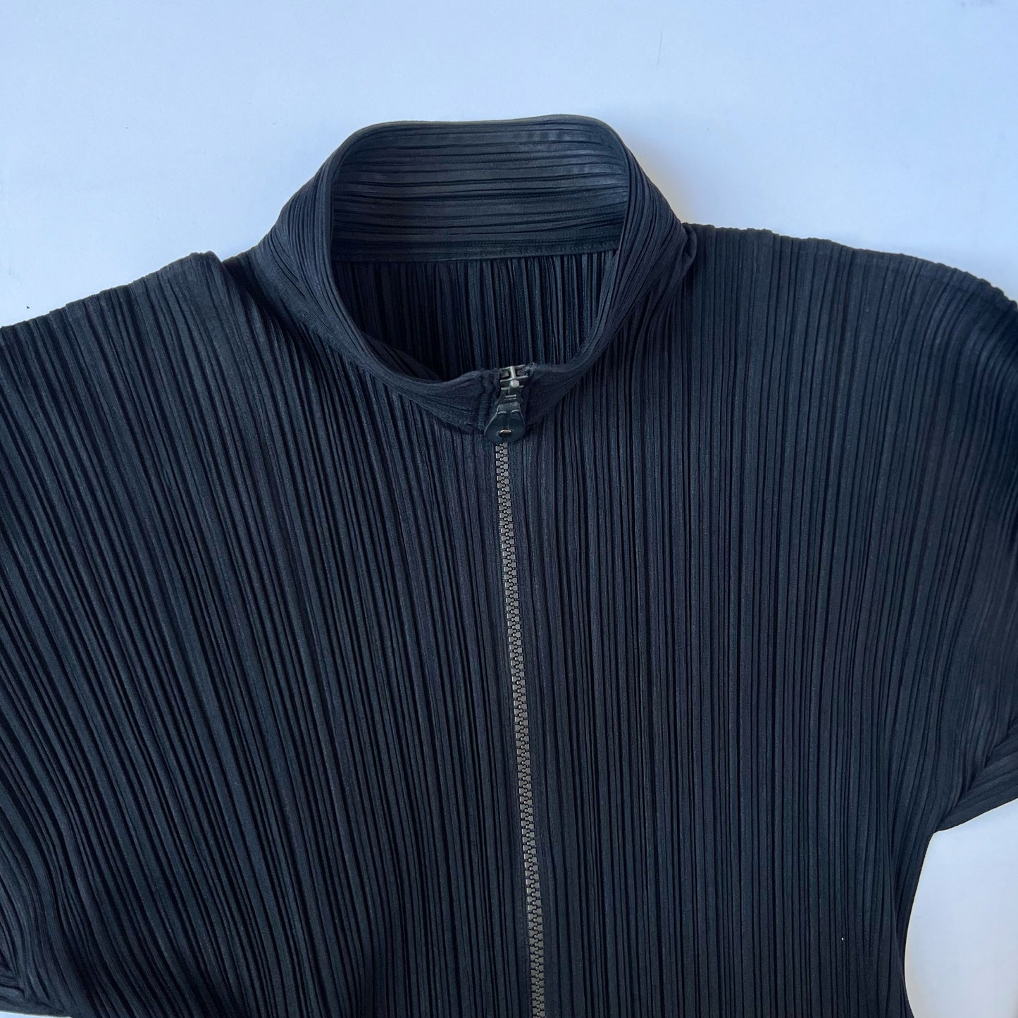 Issey Miyake Pleats Please Zip Up Jacket with Double Way Zip in Black - Size 4