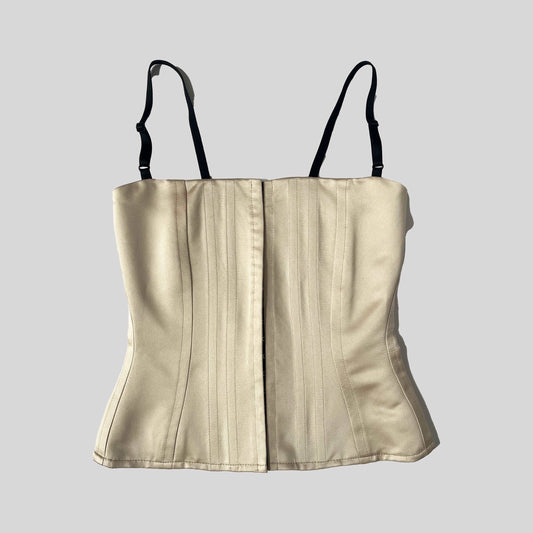 00's Deadstock Boned Corset in Cream Satin - S/M