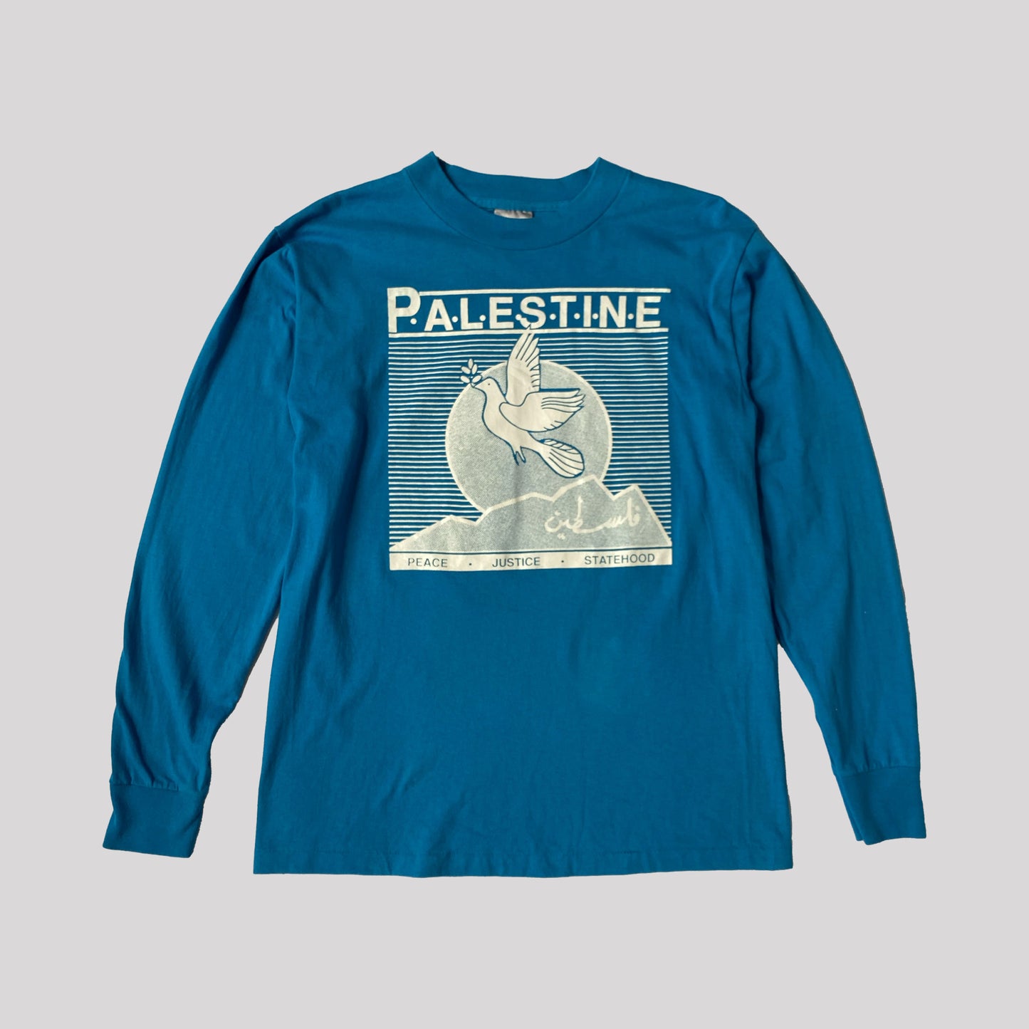 90's Palestine Graphic Longsleeve Tshirt in Blue - L