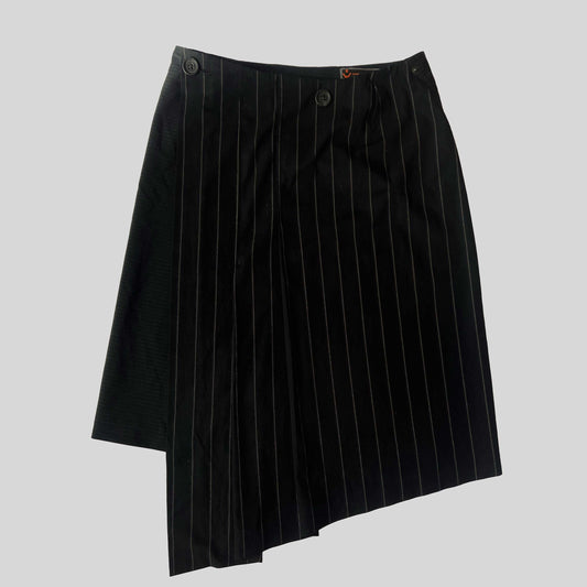 00's Cop Copine Asymteric Wrap Midi Skirt in Navy Pinstripe - S