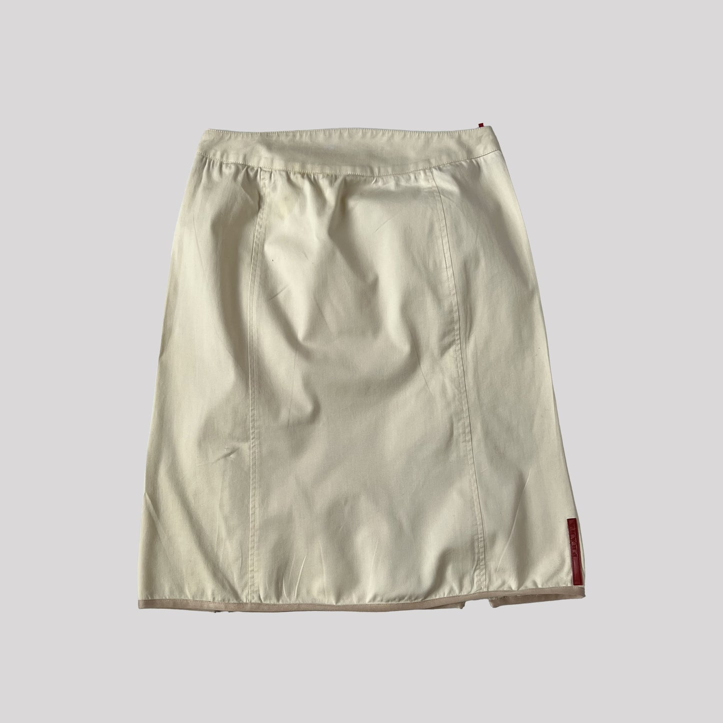 00's Prada Sport Double Side Zip Mid Length skirt in Cream - w28"