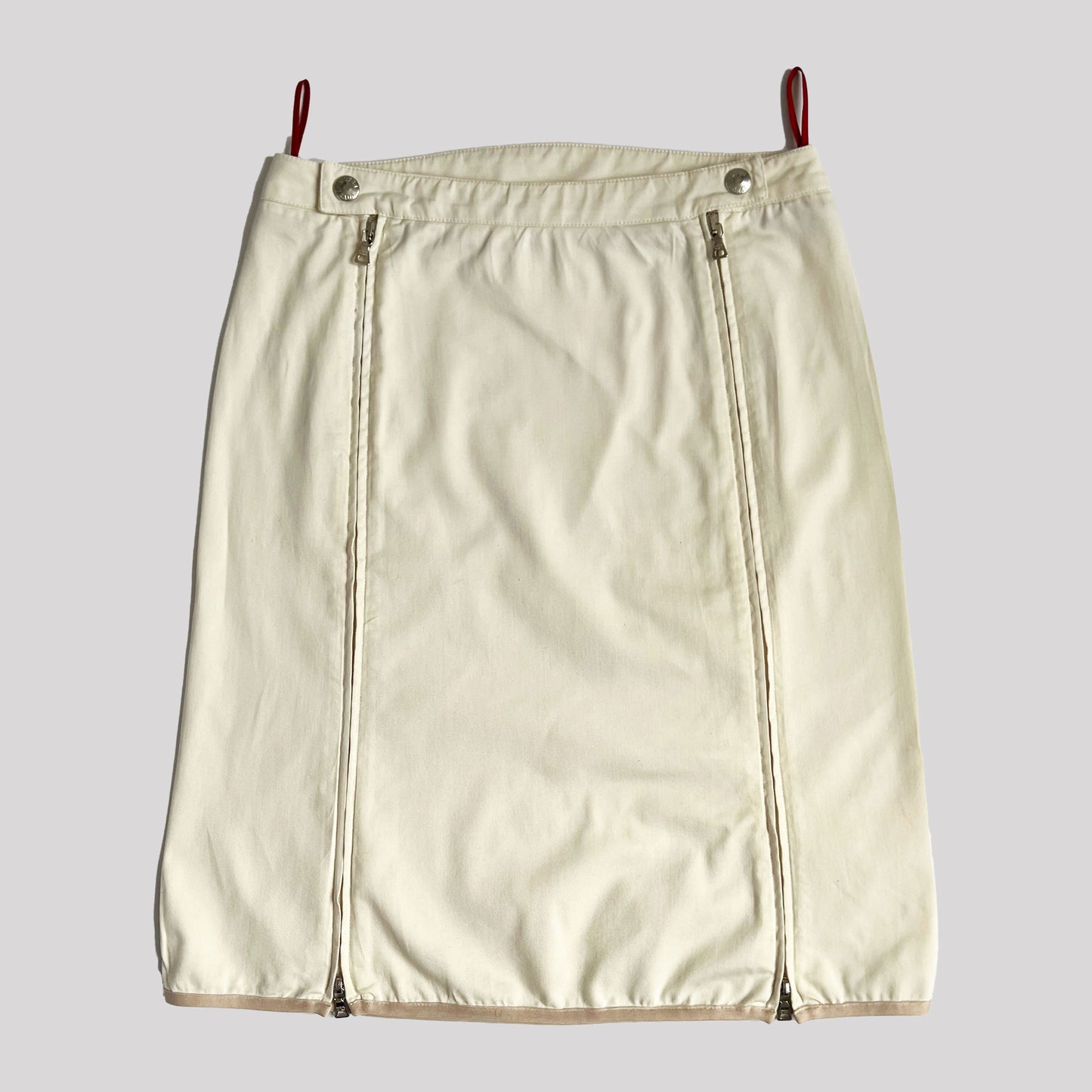 00's Prada Sport Double Side Zip Mid Length skirt in Cream - w28"