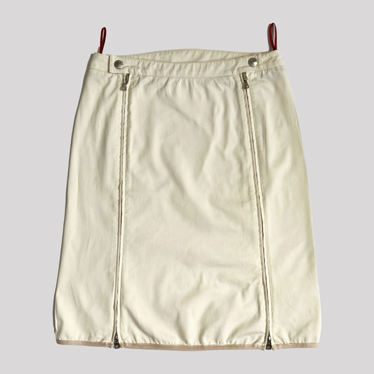 00's Prada Sport Double Side Zip Mid Length skirt in Cream - w28"