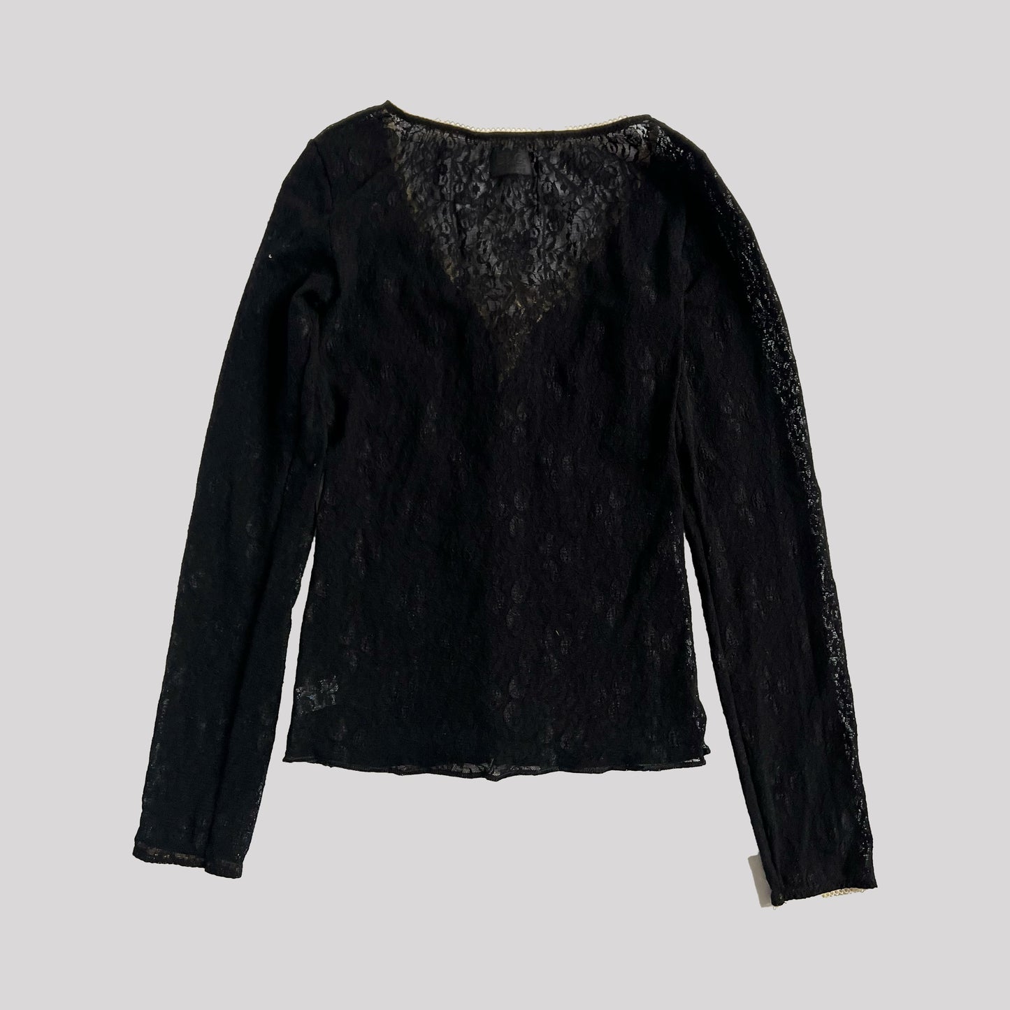 Black Dolce and Gabbana lace Long sleeve top with cream ribbon corset detail - S/M