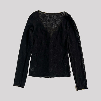 Black Dolce and Gabbana lace Long sleeve top with cream ribbon corset detail - S/M