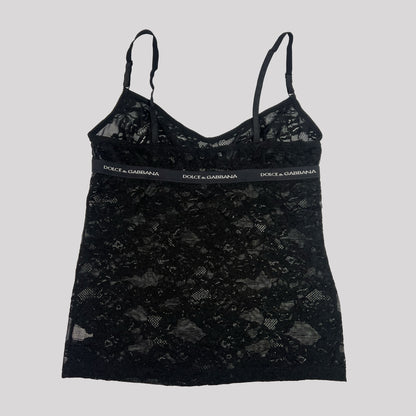 Vintage D&G Black Lace Cami Vest with Spell Out Elastic - XL