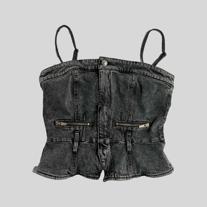 00's Miss Sixty Denim Bustier Top with Zip Detail in Black - S