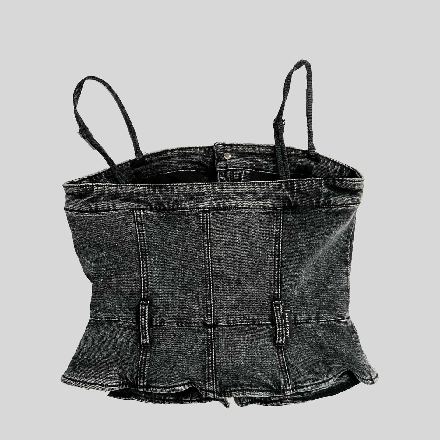 00's Miss Sixty Denim Bustier Top with Zip Detail in Black - S