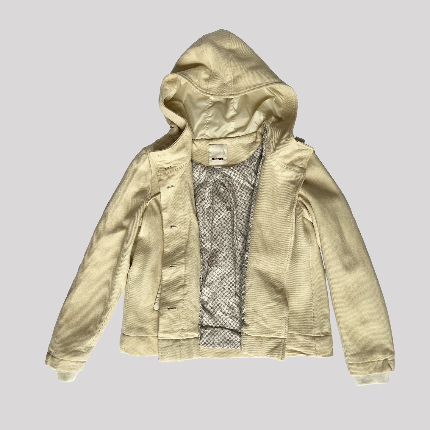 00's Diesel Short Coat with Hood in Cream Wool - S